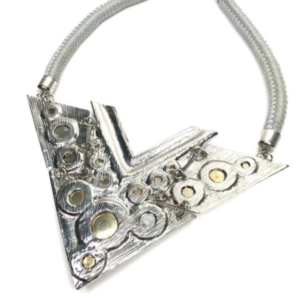 Silver & Gold Tone Triangle Statement Necklace - image 8